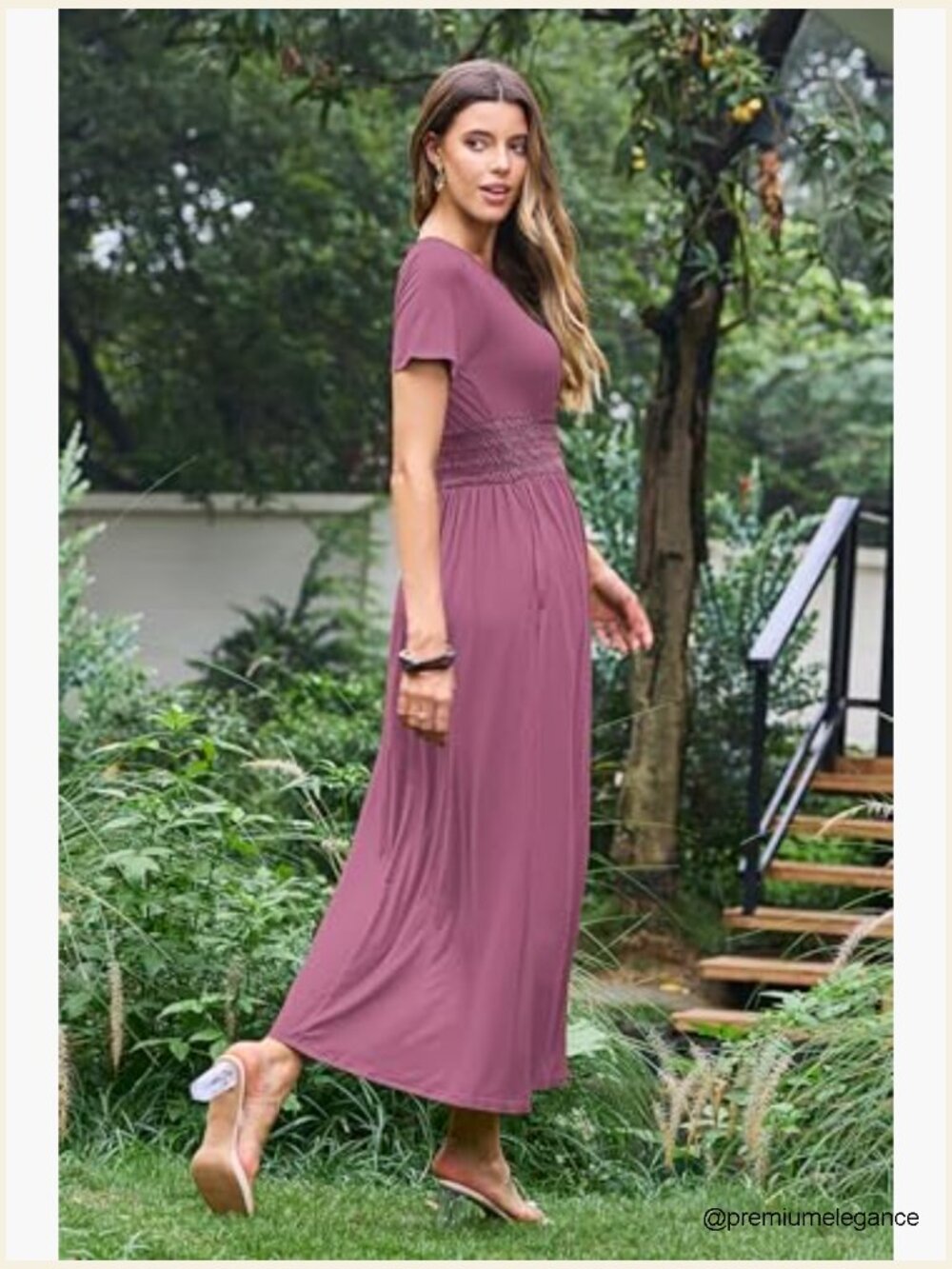 Summer Maxi Dress with Smocked Waist, Short Sleeves, and Pockets - Picture 4 of 7